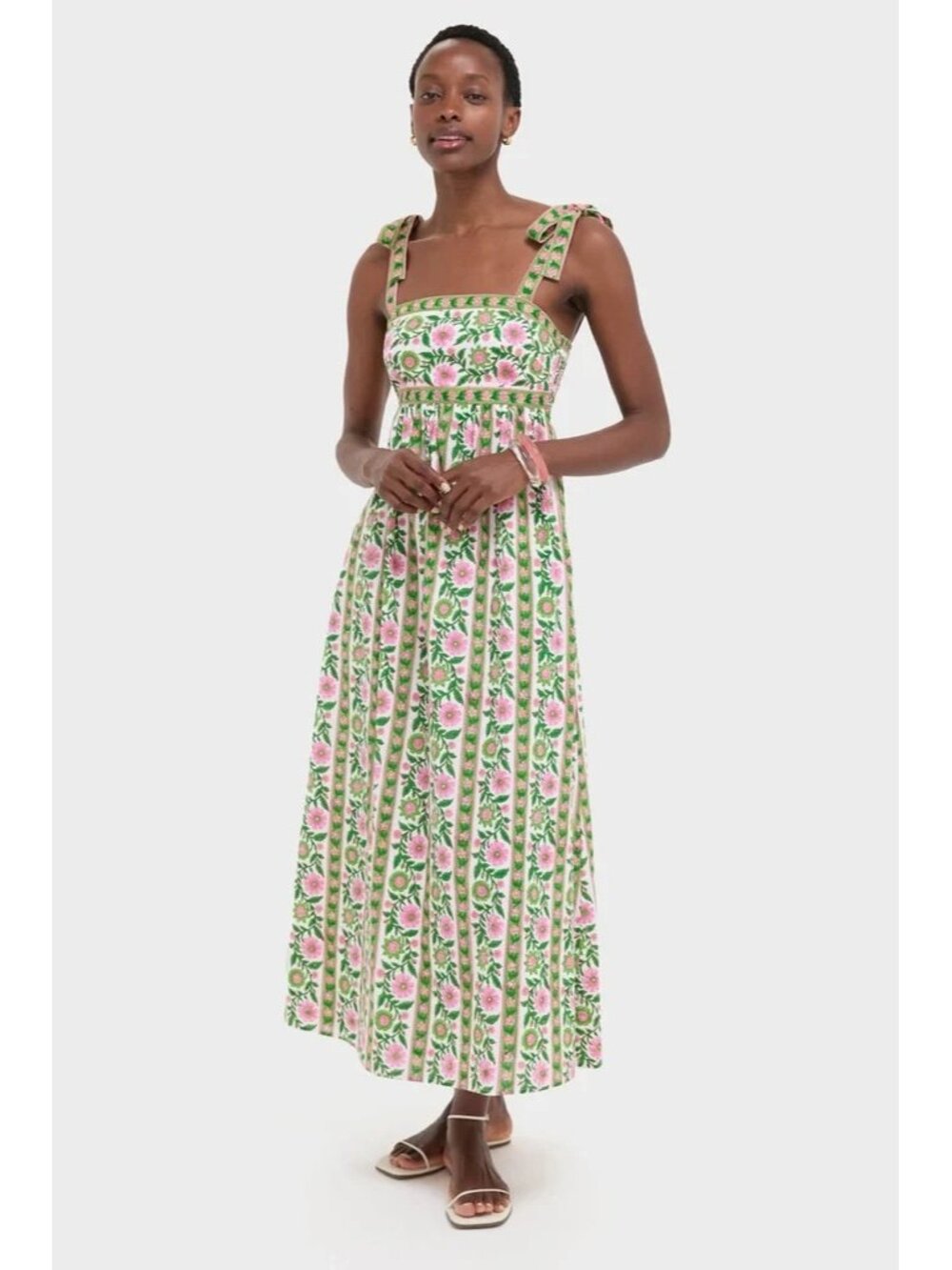 NWT PINK CITY PRINTS Mykonos in Emerald Border Cotton Maxi Tank Dress S